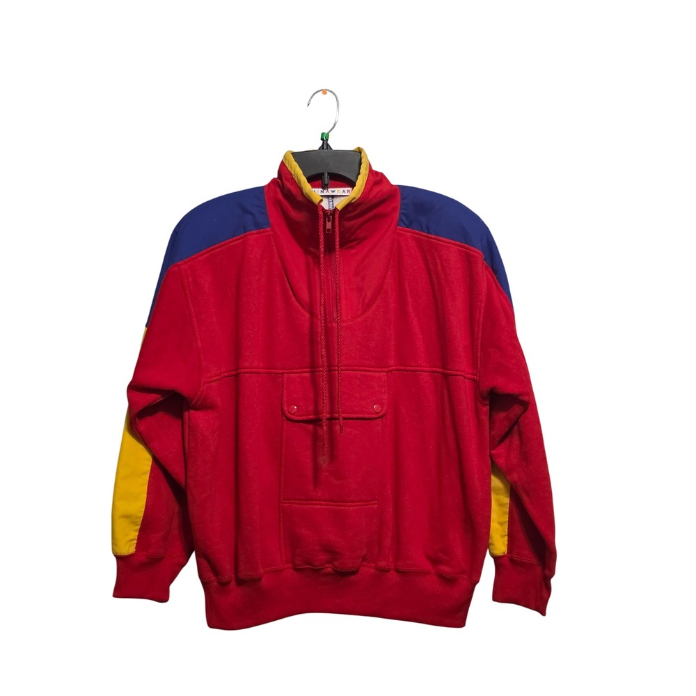Vintage Chinawear Colorblock Quarter Zip Sweatshirt Red Blue Yellow MENS‎  M A11